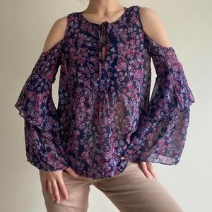 Purple bell sleeve boho blouse BCBG